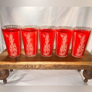 (5) Culver Mid Century Modern Red and Gold Thai Goddess Highball Glasses